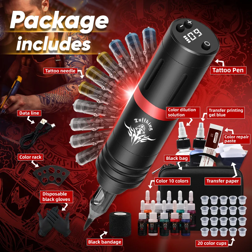 Agglomerator Wireless Battery Pen Gun Tattoo Set Tool Puncture Tattoo Machine Complete Equipment