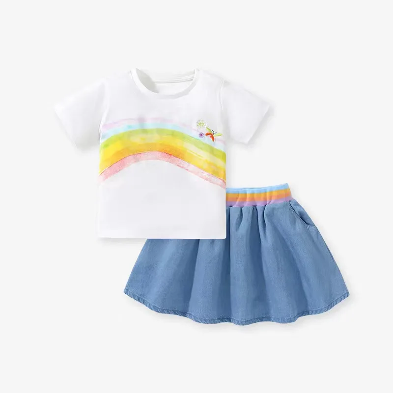 Wholesale Customization Cute rainbow Flower Printing  Girls Clothing Sets for Summer