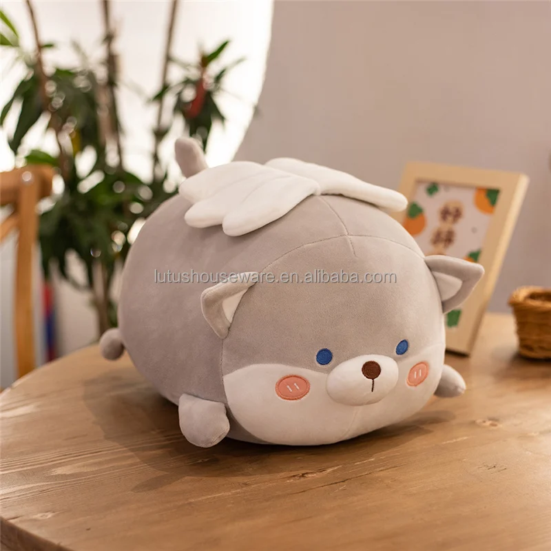 Free sample ultra soft stuffed husky hugging plush pillow squishy kids gift plush elephant animal pillow with white wings