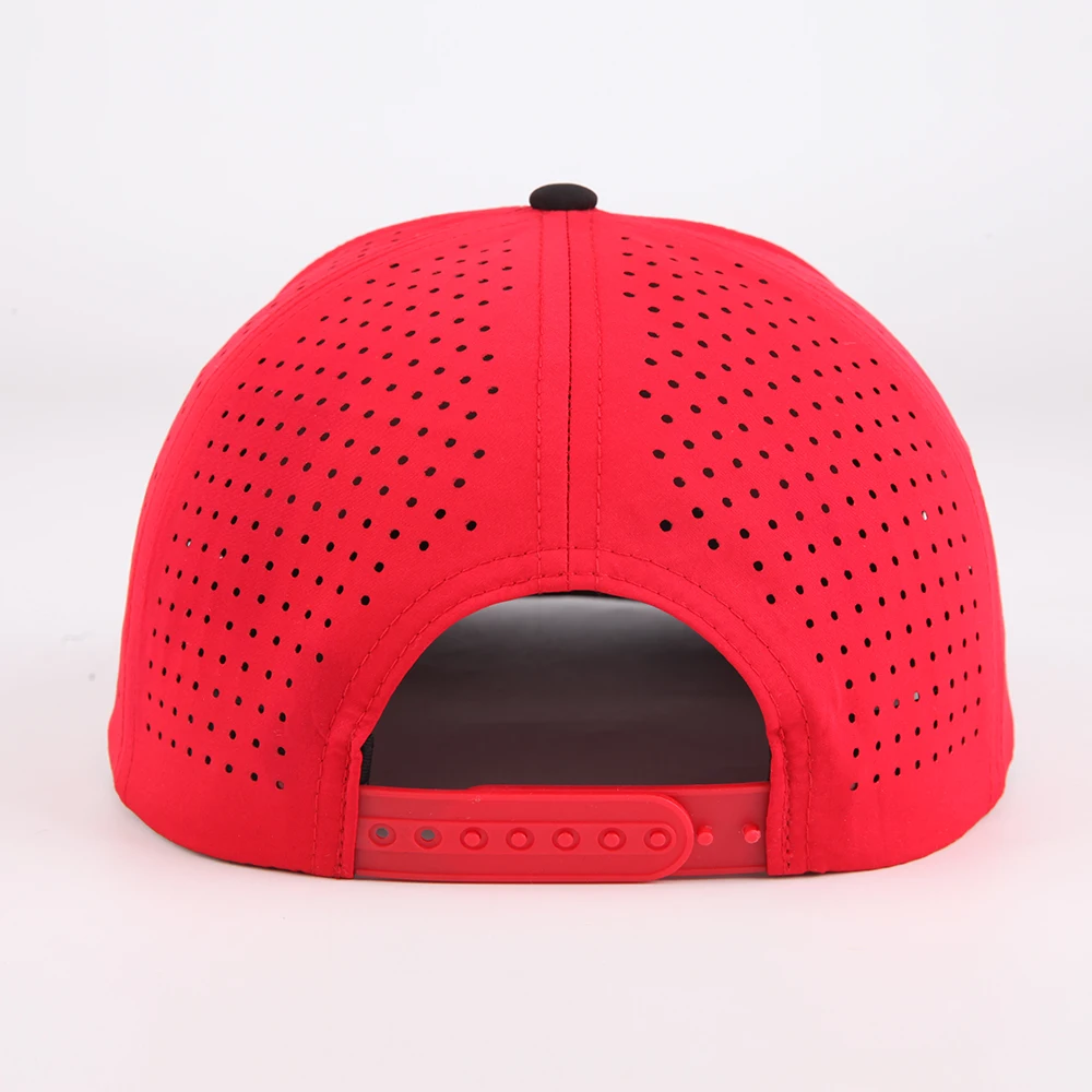 OEM Custom 5 Panel Rubber Pvc Logo Rope Baseball Cap,Waterproof Laser Cut Hole Perforated Hat,Performance Sports Dad Hat