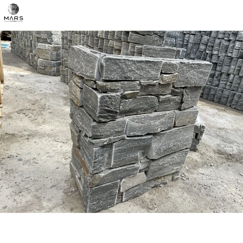 Grey Cement Brick Culture Veneer Natural Stone Quartzite Cladding Wall Panel Stone