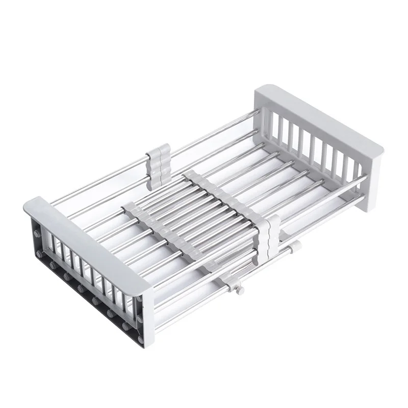Stainless Steel Telescopic Dish Drying Rack Telescopic Drain Basket with Adjustable Armrest for Fruits Vegetables Storage