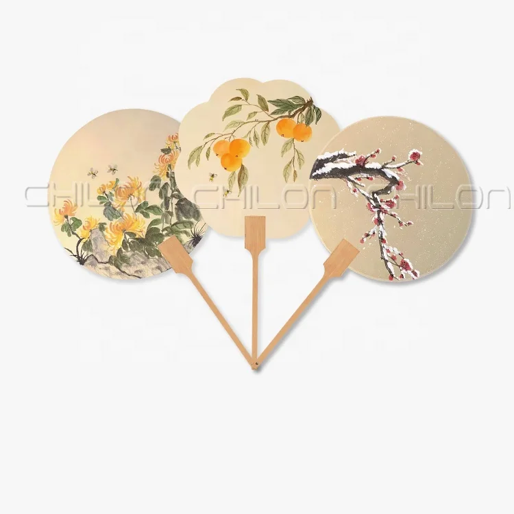 Printing promotional Round hand fan customized Wood hand fan