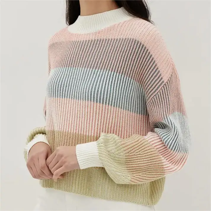 Cupcakes Custom Winter Pullover Sweater Bicolour Knitted Striped Sweater Women Free Size Korean Knitwear Pullover