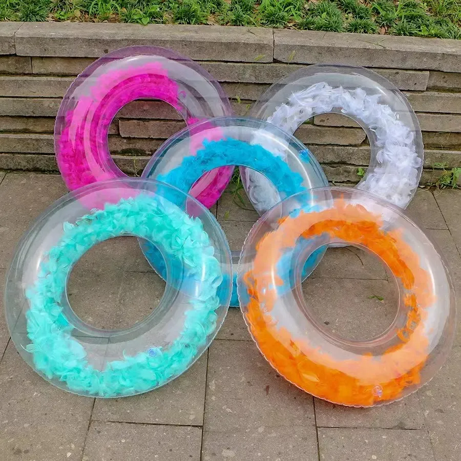 JIURAN Inflatable Pvc Transparent Feather Water Float Circle Ring Pool Floats Tube Clear Float Swimming Ring