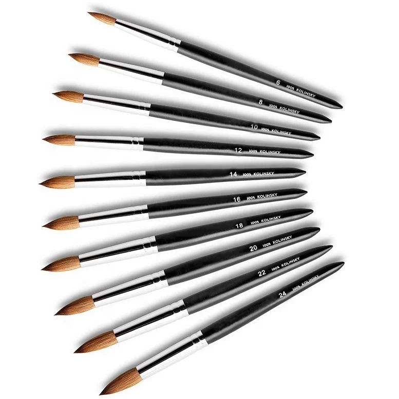 professional custom logo wood handle 100% pure  kolinsky sable hair acrylic nail brush set
