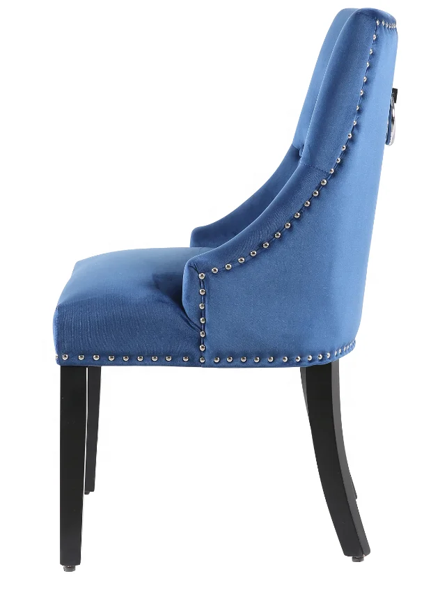 Upholstered high back velvet fabric tufted wooden knocker dining chair