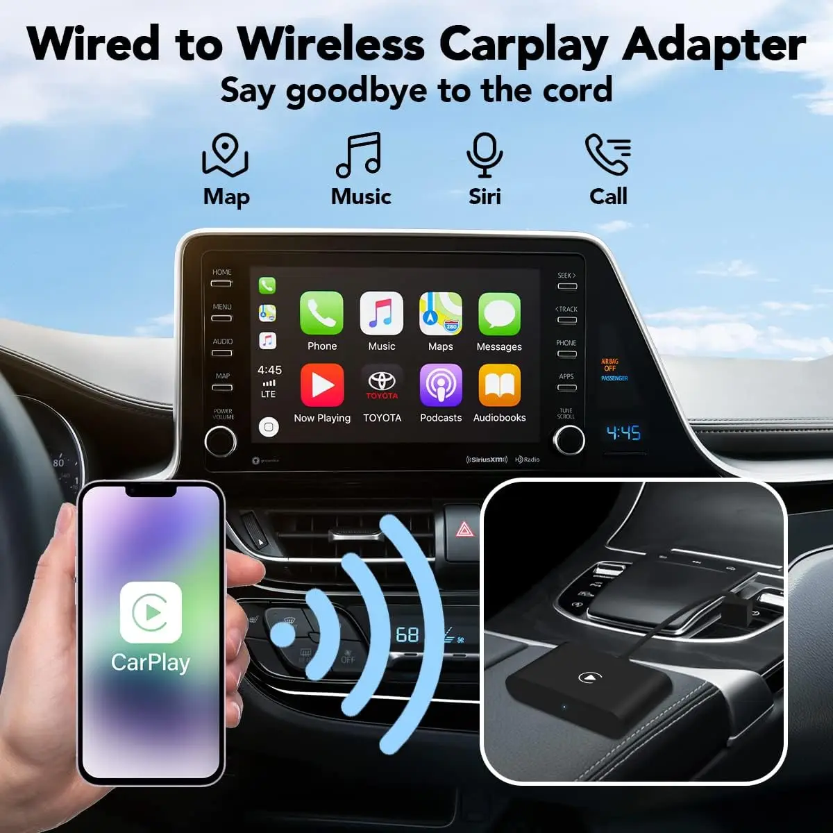 Wireless Carplay Adapter Convert Wired to Wireless CarPlay Dongle Plug & Play Carplay Wireless Adapter