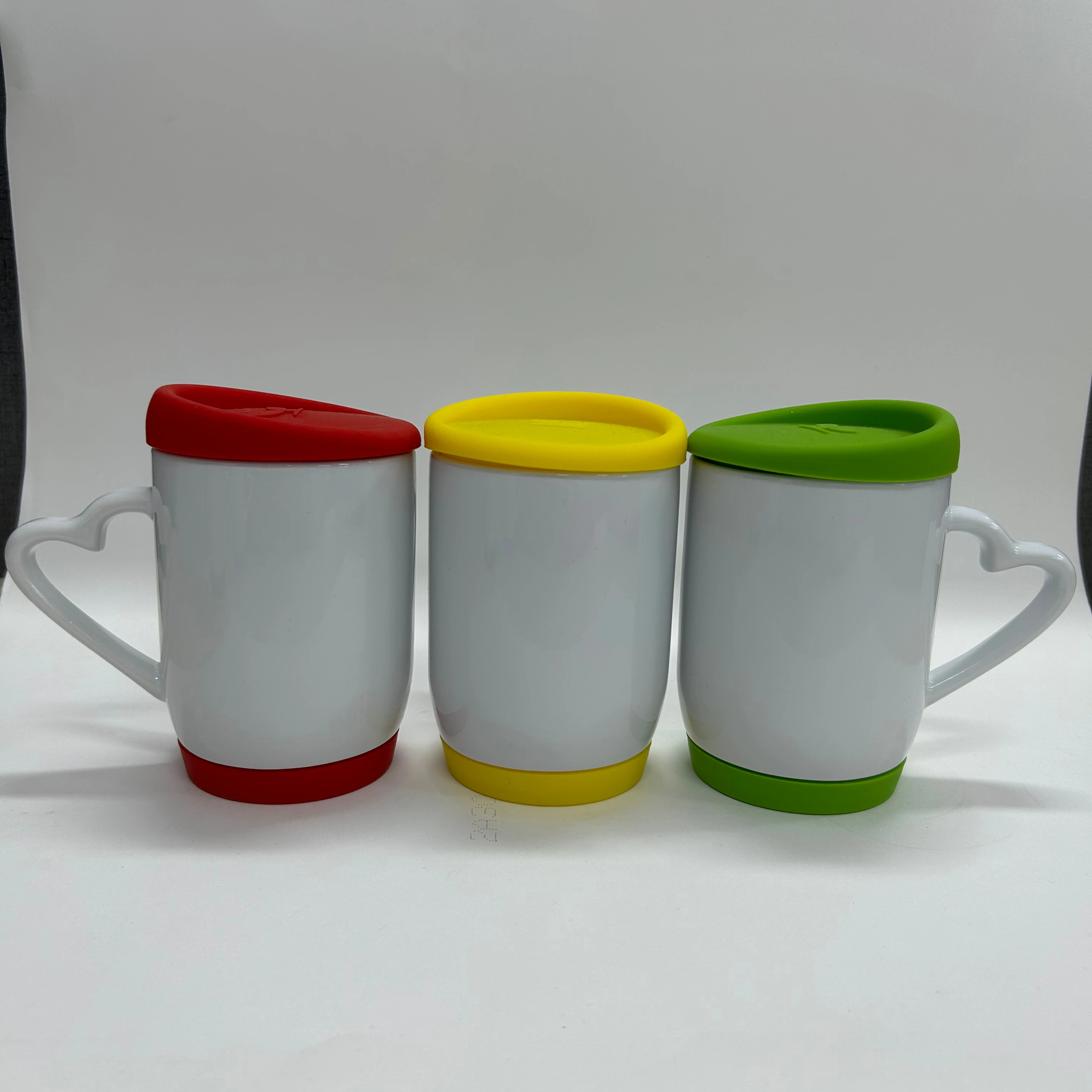 12 oz  Ceramic Mug with Heart Shape Handle,  Silicone Lid and Bottom