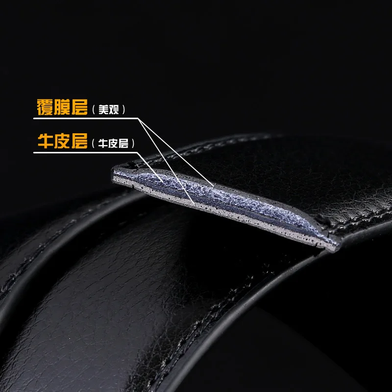 Manufacturers wholesale do not lead belt men headless automatic buckle belt two layer 3.5 cowhide belt body 14 lines