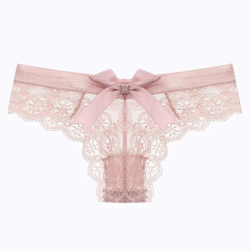 Ladies transparent comfortable breathable briefs cotton crotch girl Bow low waist lace women panties