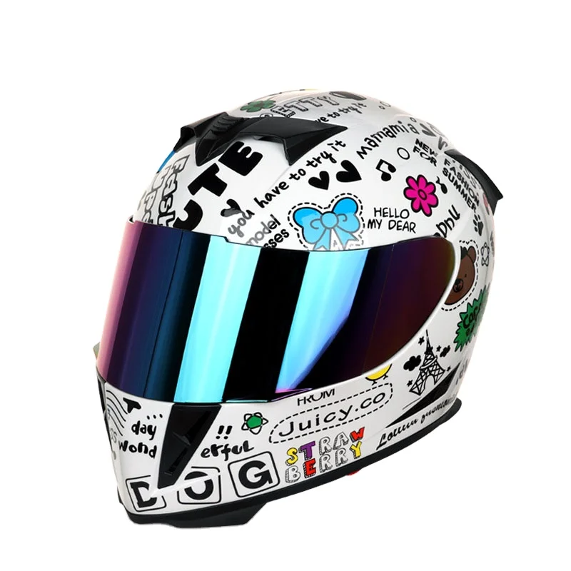 Stock Electric Motorcycle Helmet Full-Coverage Cool Plated Color Lens Motorcycle Bicycle Full Face Helmet