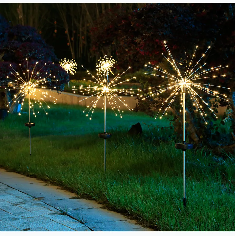 90 Lights Firework LED Fairy String Copper Wire Starburst Solar Powered String Light with 2 Modes Christmas Garden Decoration