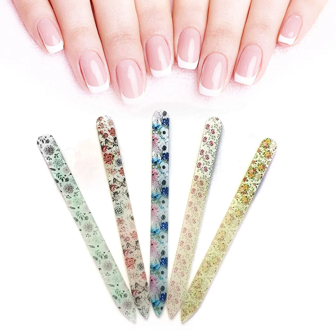 5 Pack Glass Nail Files with Case Crystal Glass Double Sided Glass Nail File