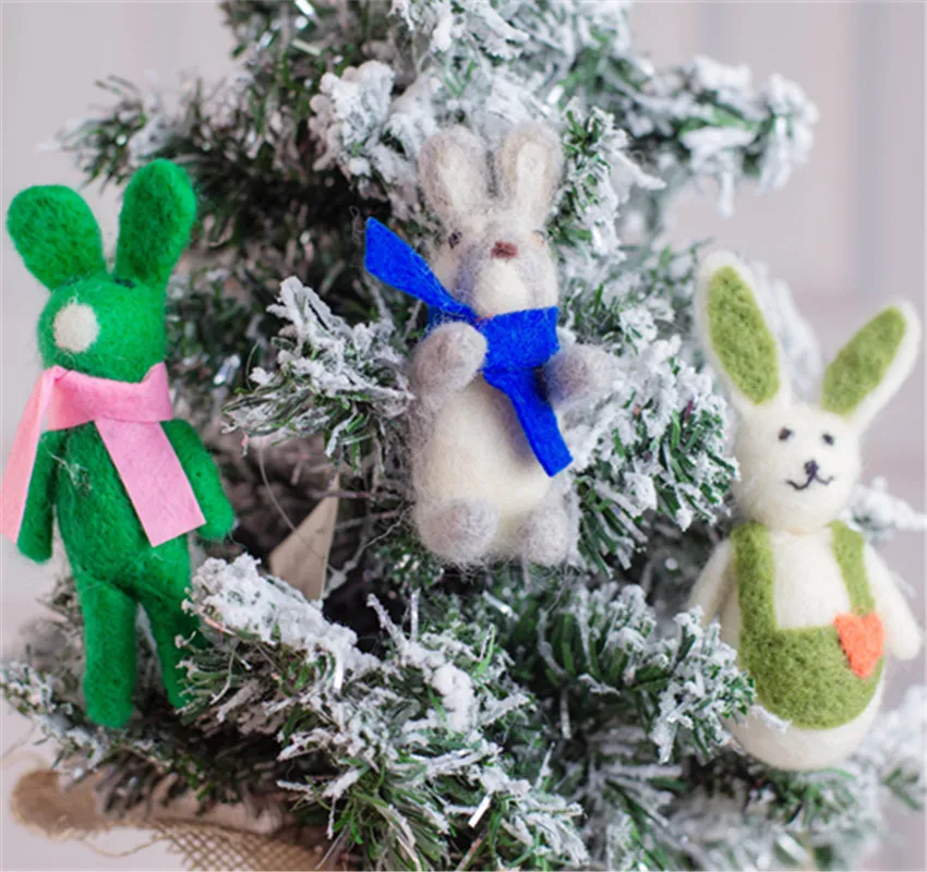 Needle felting rabbits,lion,mouse|christmas tree decoration wool doll