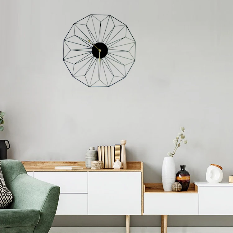 Home Decor 39.5Cm Black Floating Wall Mounted Metal Grid Clock