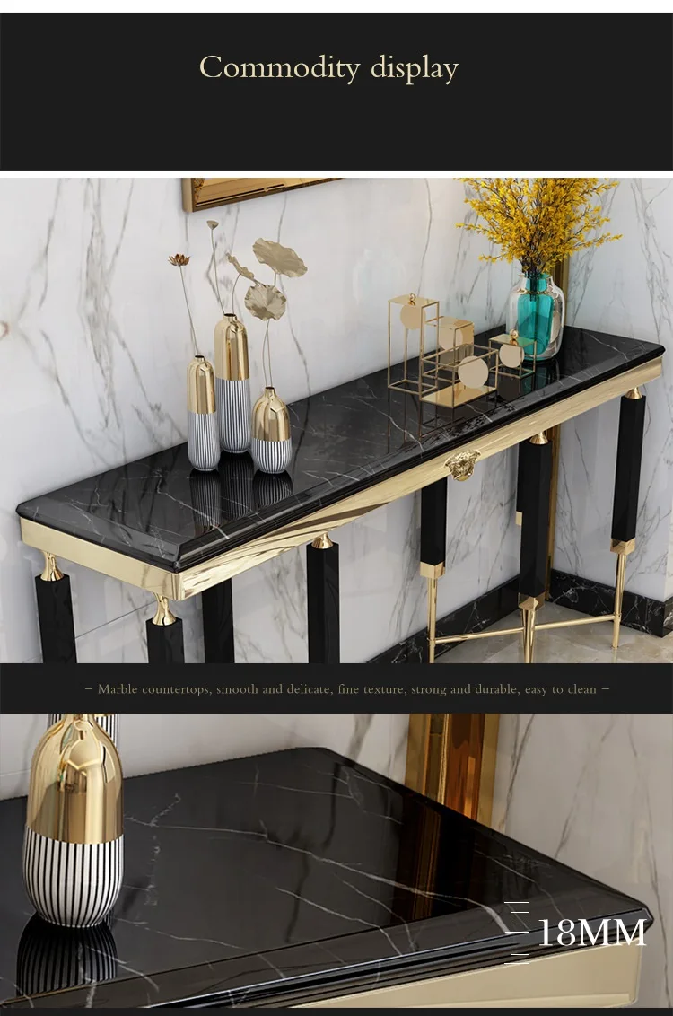 Modern luxury furniture Italian New Design Luxury Gold Stainless Steel Entrance Console Black Glass Hallway Tv Console Tables