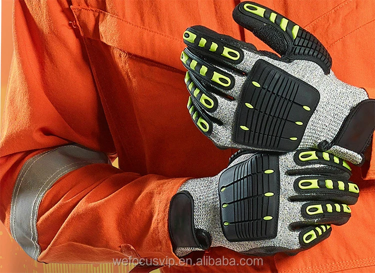 Oilfield Sandy Nitrile Cut Resistant Anti Vibration Shock Proof Tpr Gloves Anti Impact Gloves Mechanic Impact Gloves