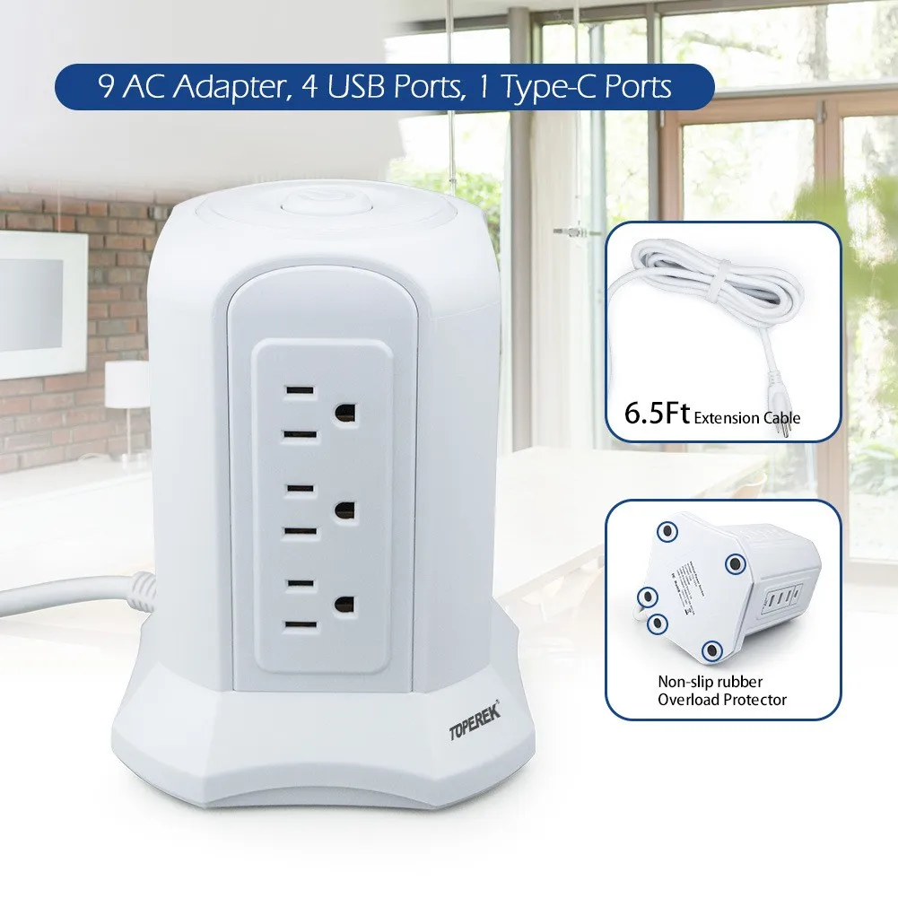 Ali Hot US Standard Popsocket Smart Power Strip With USB-C PD18W Fast Charging White Color