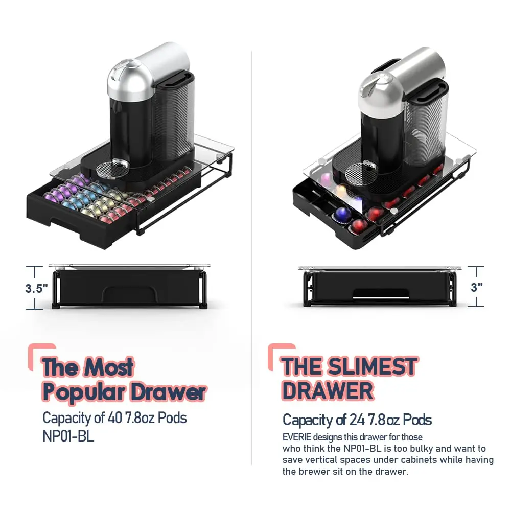 Crystal Tempered Glass Organizer Drawer Holder Compatible with Nespresso Vertuo Capsules, Compatible with 24 Vertuoline Pods