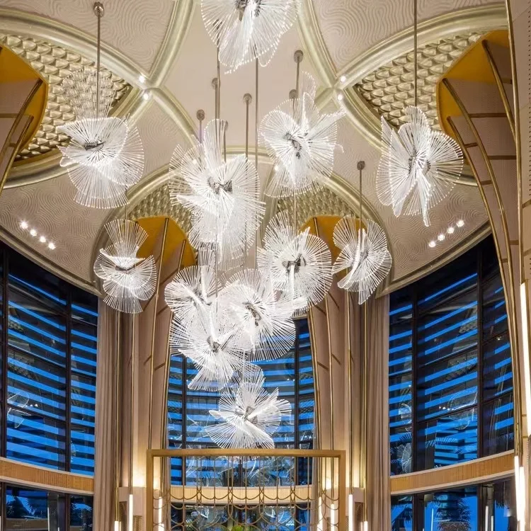 Clear crystal tube combination modern DIY dandelion flower pendant light ceiling lighting for hotel foyer restaurant villa stair
