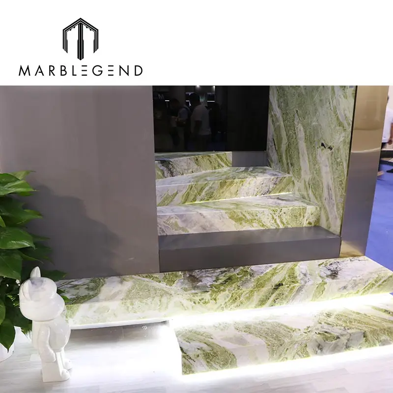 luxury villa decor material natural marble stone stair green onyx marble tiles floors