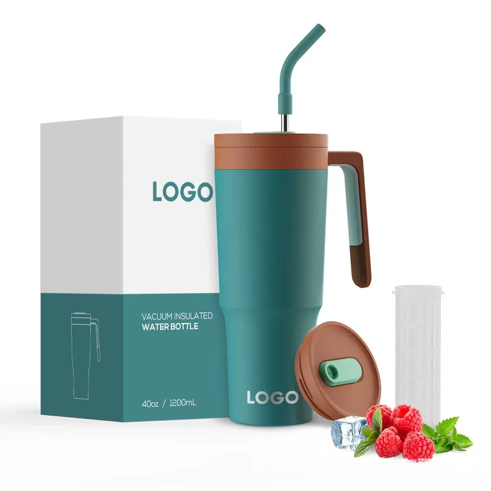 Eco Friendly 40oz Double Wall Stainless Steel Beer Tumbler Insulated Travel Mug Vacuum Coffee Cup With Straw Lid And Brush