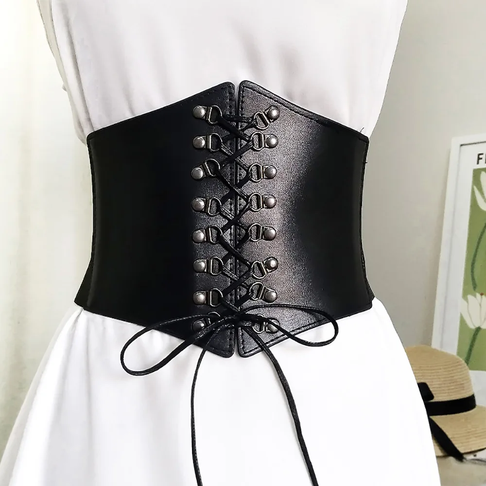 New Corset Punk Black Wide Belt Pu Leather Slimming Body Belts for Women Elastic High Waist Belt Female Cummerbunds