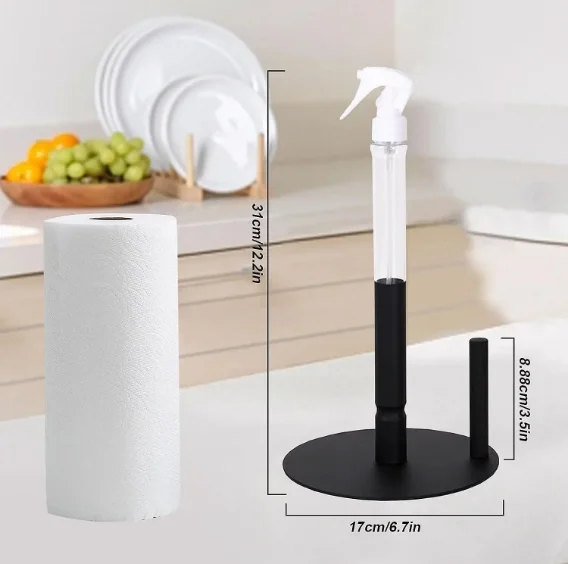 Hot Sale Countertop Product Paper Towel Holder With Spray Bottle Inside Tissue Plastic Wrap Storage Dispenser Rack For Home