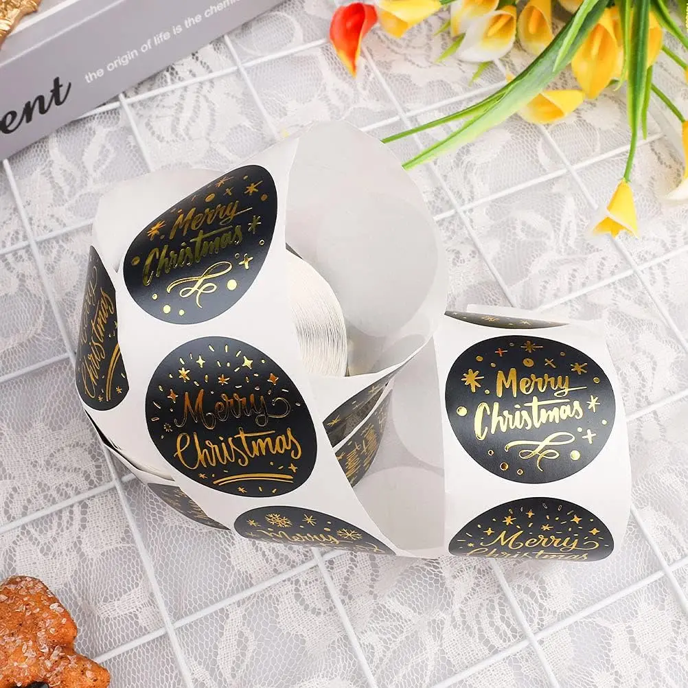 Round Christmas Tags Stickers Merry Christmas Stickers Labels Decorative Envelope Seals Stickers for Cards Gift