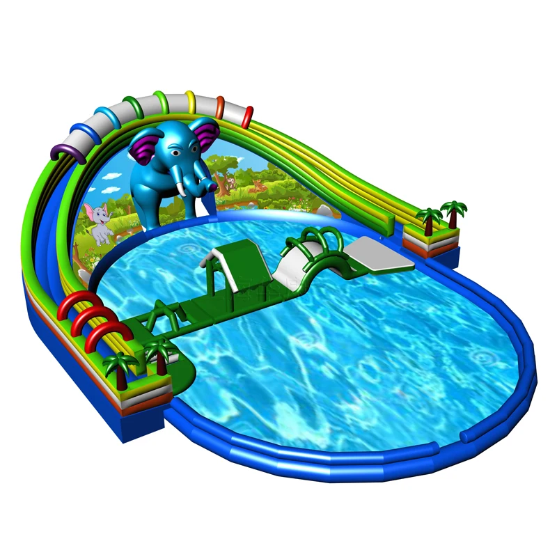 customize pvc larger inflatable bounce house slide inflatable obstacle course with water pool for kids adults