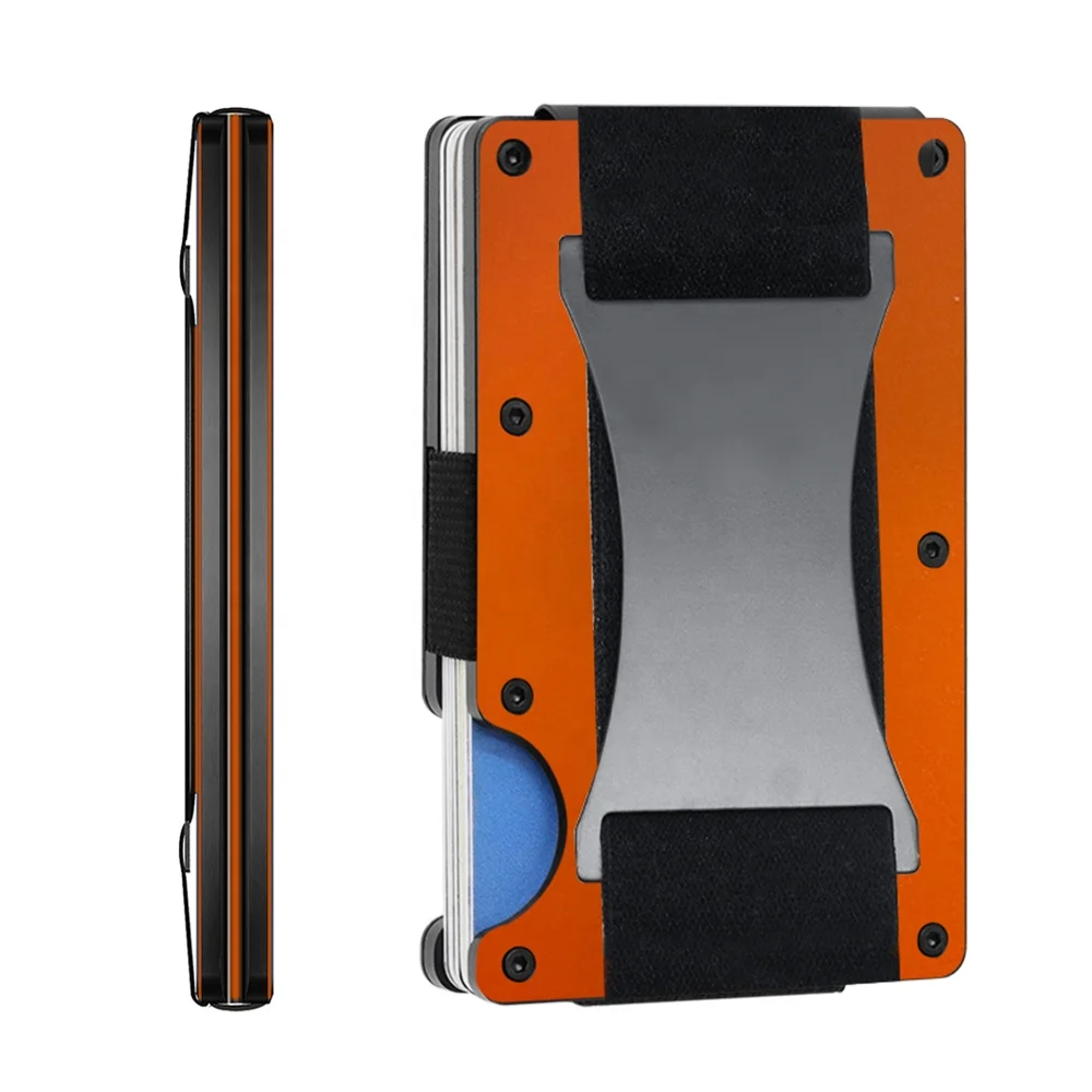 Premium Minimalist Slim Front Pocket Wallet For Men RFID Blocking Credit Card Holder Aluminum Metal Wallet with Cash Strap