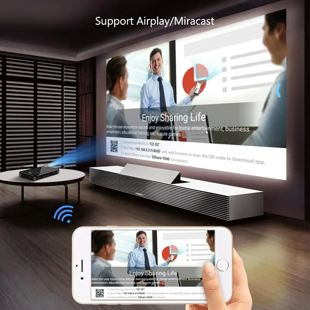 Hot Sale Wireless Smart Beamer Android DLP HD 3D 4K Video Mobile Projector Video Home Outdoor Theater Projector