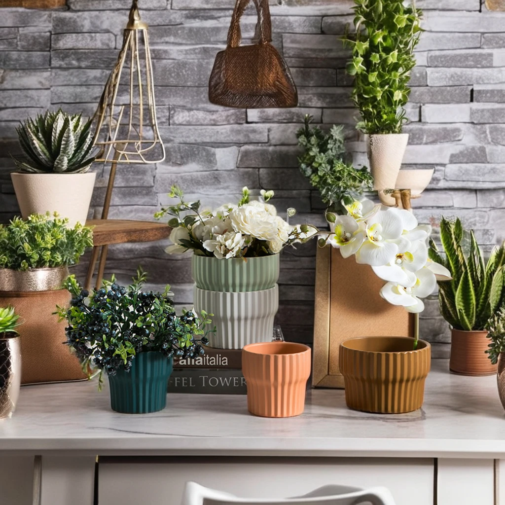 High Quality Vintage Design Ceramic Flower Pot for Home Office Pack of Garden Pots with Green Plant for Hotels Bulk Packed