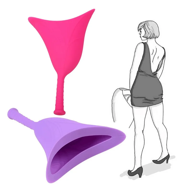 2023 Reusable Female Urinal Silicone Portable Women Pee Funnel Urine Cup