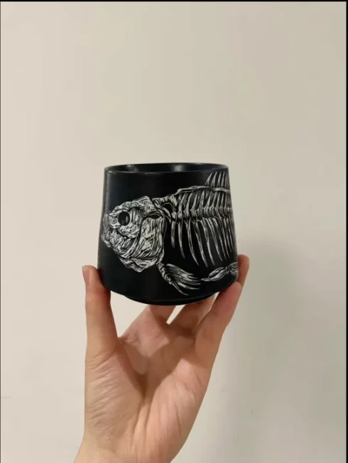 Handpainted Art Craft Ceramic Plate Original Design Fish Pattern Cup Pottery Mug Home Decoration Gift