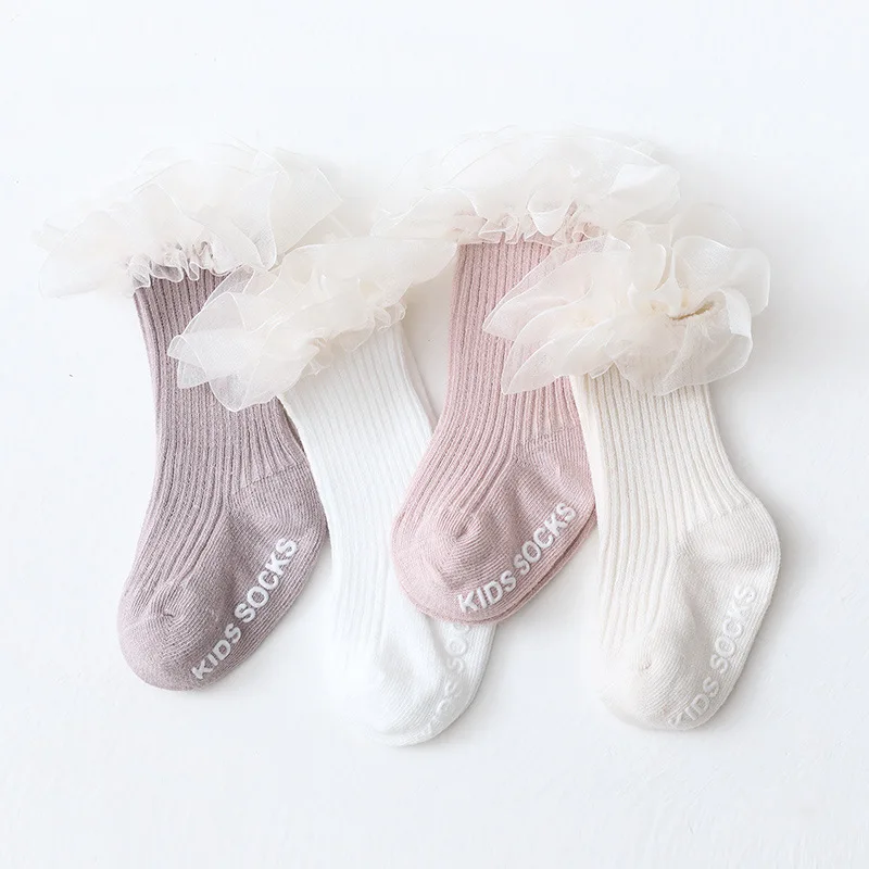 Spring and autumn new baby socks small fresh Lace Princess socks double needle glue dispensing non slip baby socks