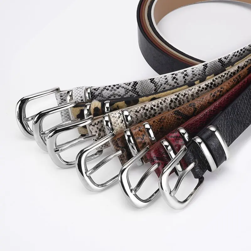 Vintage Silver Color Alloy Pin Buckle Belts PU Belts Snake Skin Leather Belt for Women