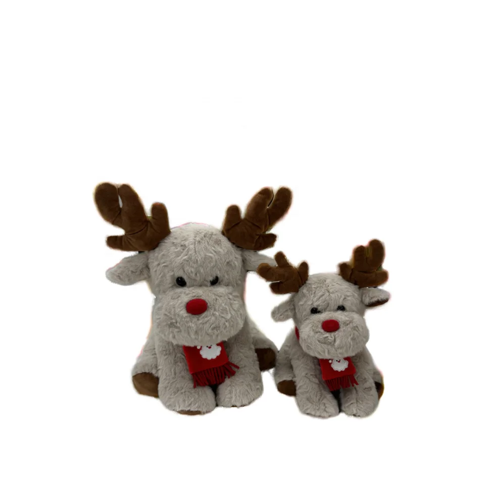 Soft Plush Reindeer with Red Scarf Stuffed Animal Toy Elk for Children Christmas Gift and Home Decoration