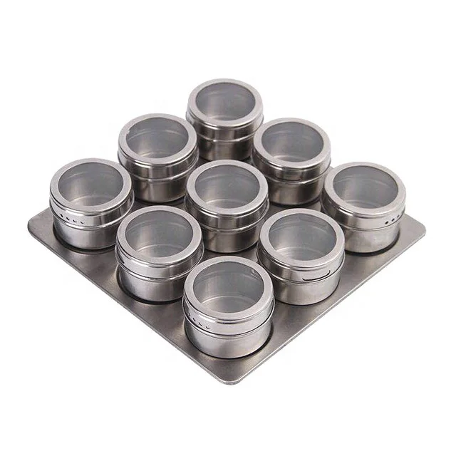 Hot Sale Magnetic Spice Jars with Wall Mounted Stainless Steel Spice Tins with Lid Stainless Steel Masala Spice Container