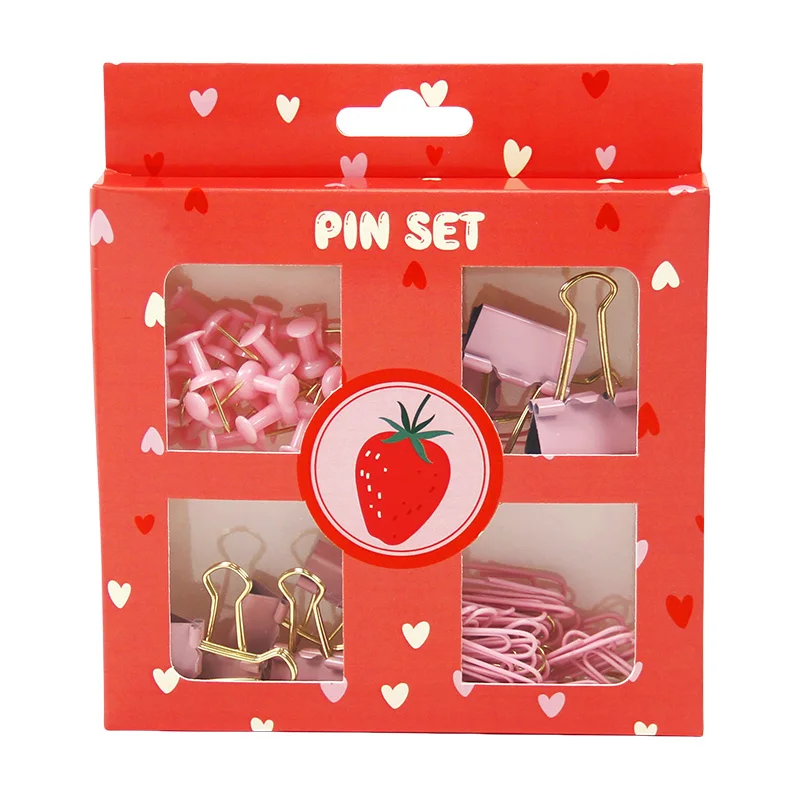 Durable Metal and Plastic Colorful Stationery Pin Set Binder Clips, Push Pins, Paper Clips for Office and School Supplies