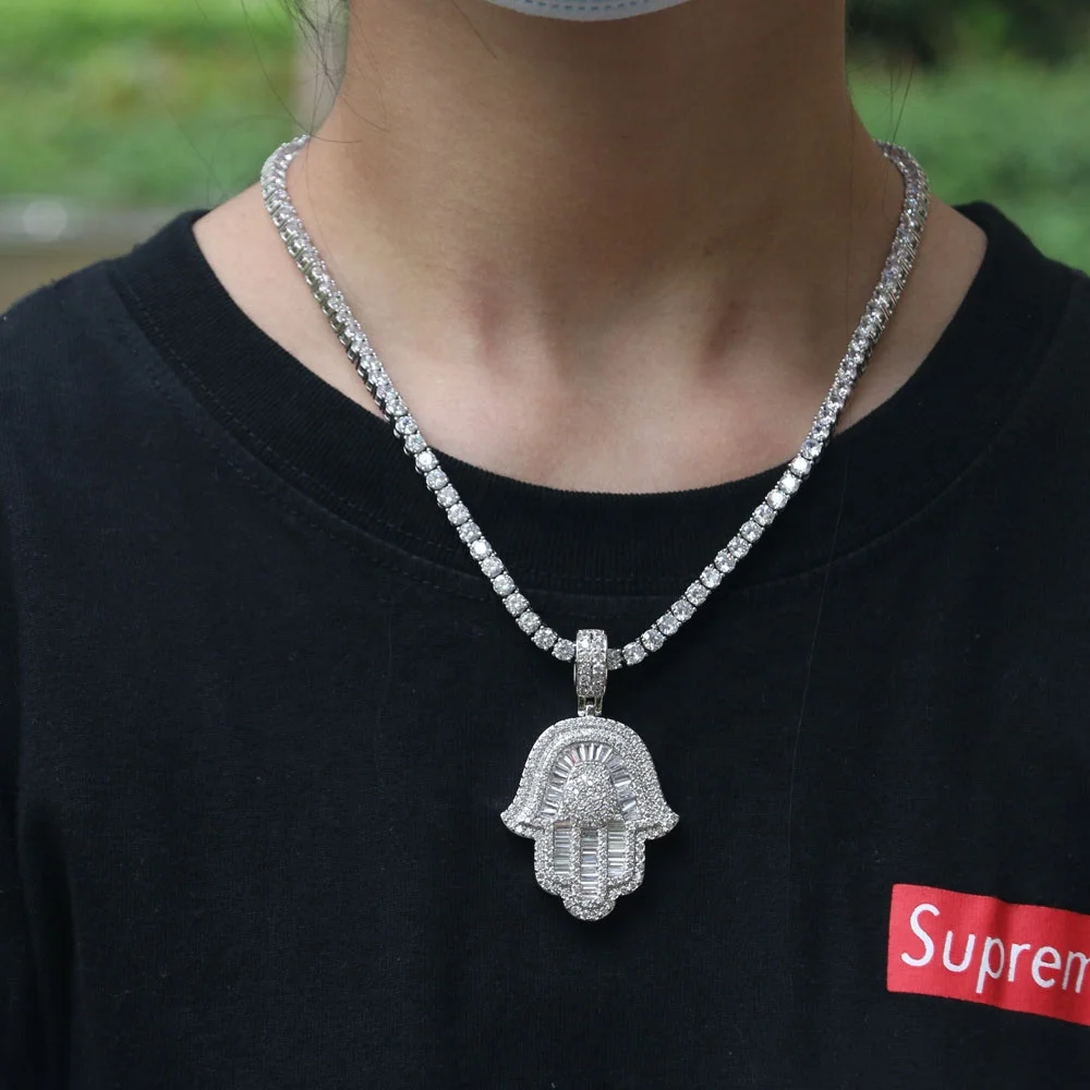 18K Gold  Baguette Hamsa Hand Necklace