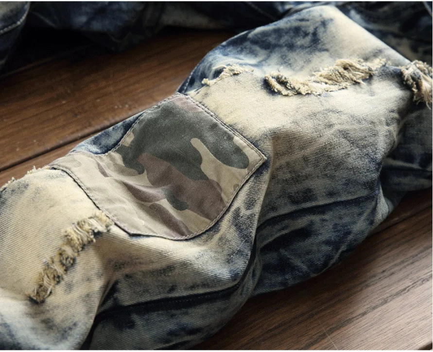 fashion crazy patch embroidery punk streetwear ripped hole men jeans