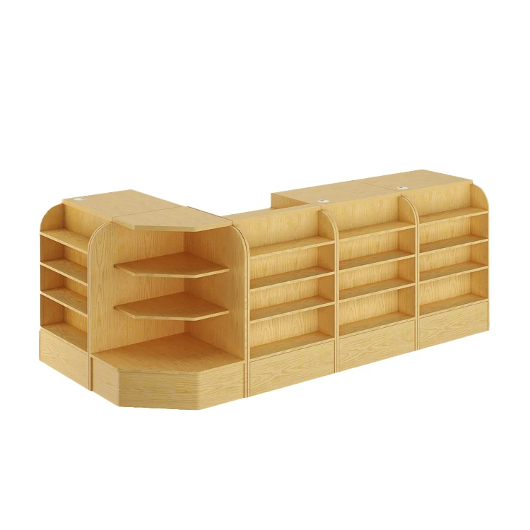 Hot Sale Product Checkout Counter Wooden Cashier Check Table Sample Design Wood Grocery Shop Counter