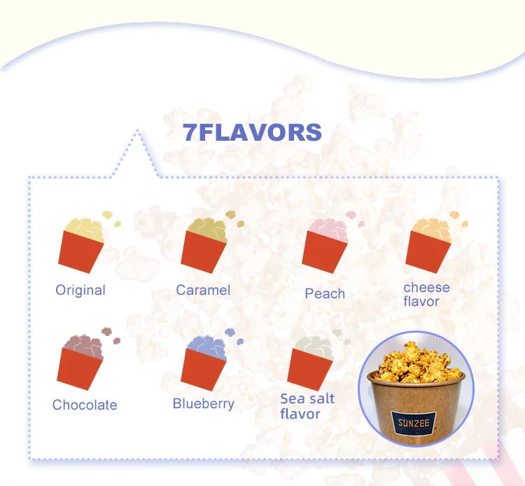 Automatic freshly made popcorn machine with pulleys easy to transport for movie theater shopping malls