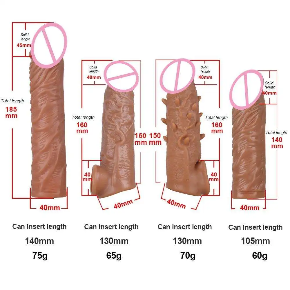 Realistic Penis Sleeve Extender Cock Penis Ring Reusable TPE Dildos Condom Delay Ejaculation Dick Enlargement Sex Toys For Men