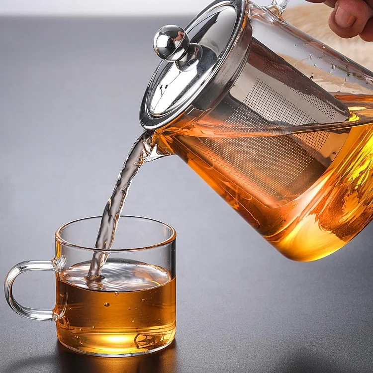 Glass Borosilicate Clear Tea Kettle Teapot with Removable Stainless Steel Infuser