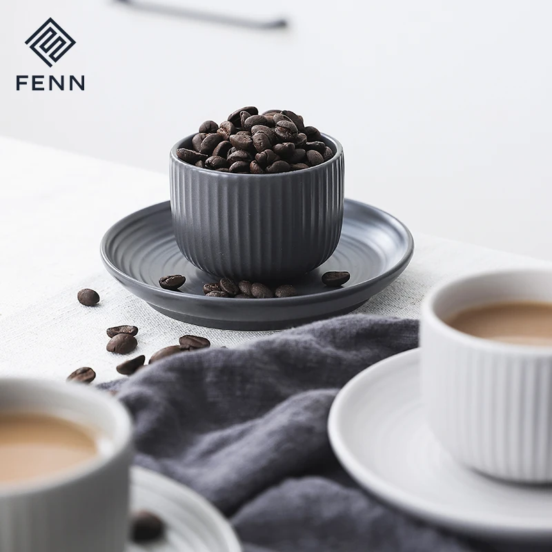 Nordic Square Vertical Lines  Afternoon Tea Creative Ceramic Tea Set Coffee Cup and Saucer