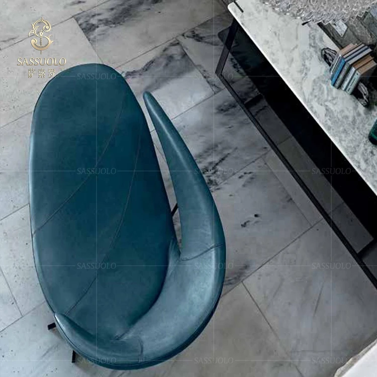 Sassuolo italian streamlined design lounge chairs oval stainless steel base leather recliner