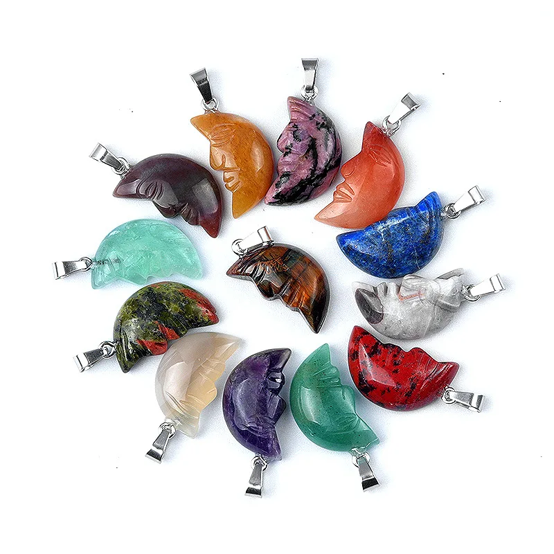 Carving Face Moon Pendant Crystal moon Face necklace accessories Halloween gift crystal pendant accessories